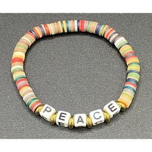 PEACE Multicolor Plastic and Rubber Beaded Expandable Bracelet